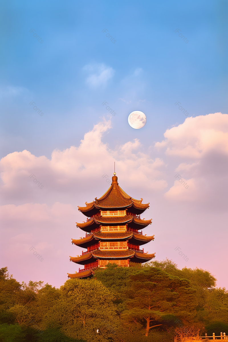 月光下的古建筑湖北黄鹤楼,高清,摄影图,摄影图片,图片大全,摄影图免费下载